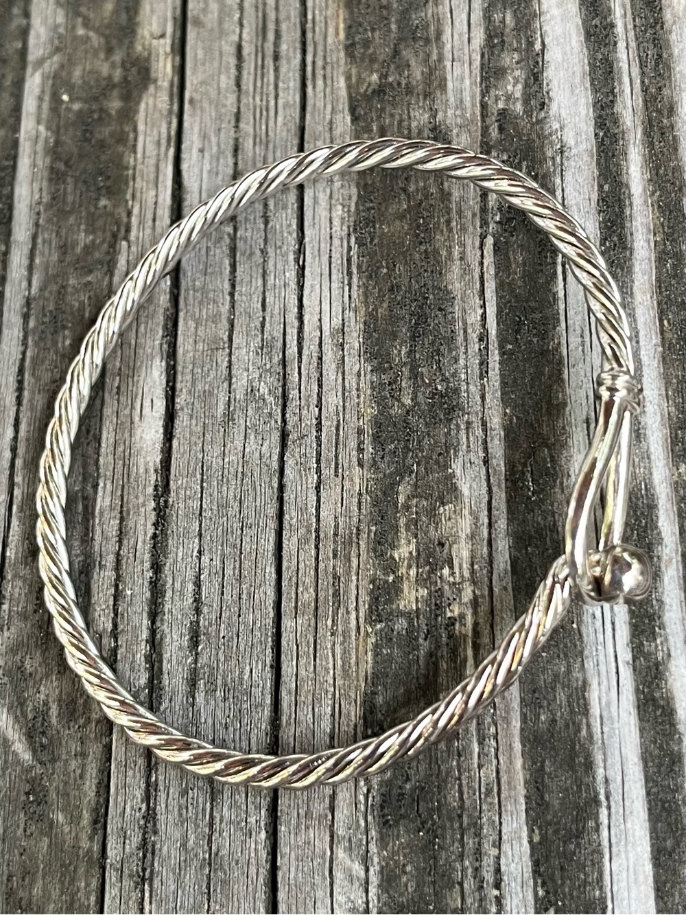 Silver Twisted Wire Hook Bangle Bracelet Cape Cod Jewelry